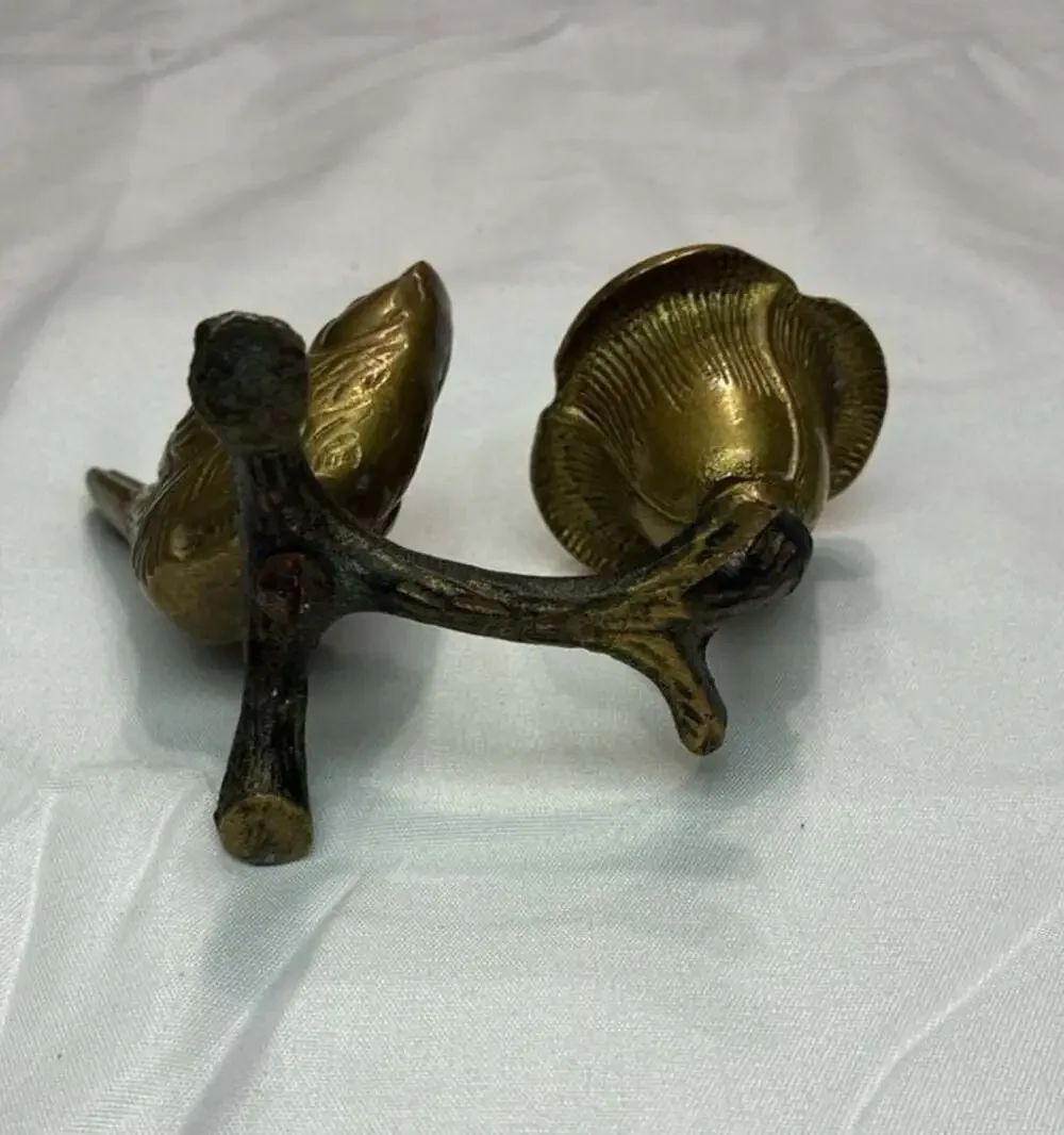 Vintage Brass Bird and Flower Figural Candle Holder